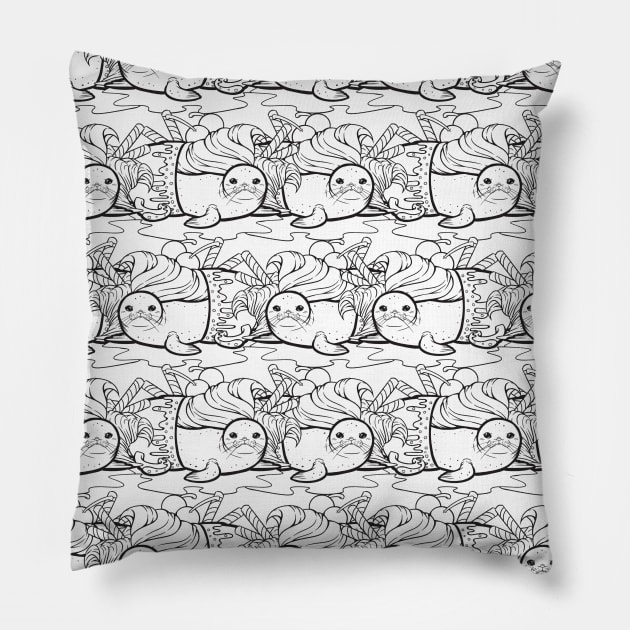 Sundae Seal Line Art Seamless Pattern Pillow by zarya_kiqo