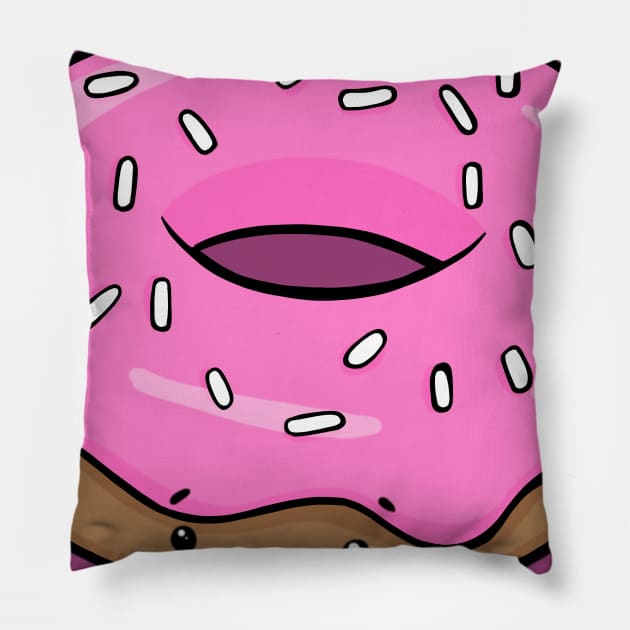 Cute Strawberry Kawaii Donut with White Sprinkles Pillow by Fun4theBrain