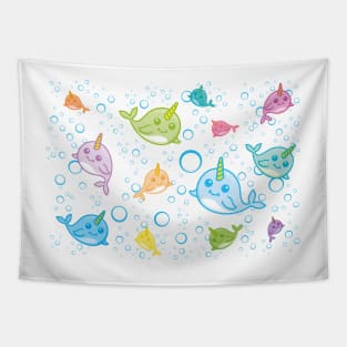 Colourful Narwhal (Sea Unicorn) Pattern Tapestry