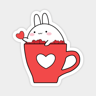 Sending love, Happy rabbit with heart, Cute white rabbit, Valentines day, Cute sticker, Kawaii rabbit Magnet