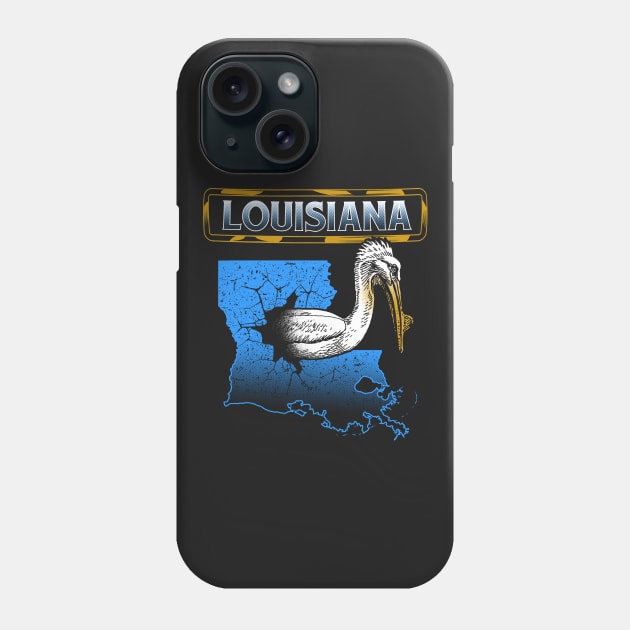 Louisiana Blue Map and Pelican Bird Phone Case by jaybeebrands