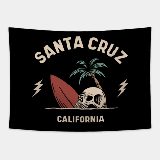 Vintage Surfing Santa Cruz California // Retro Surf Skull Tapestry