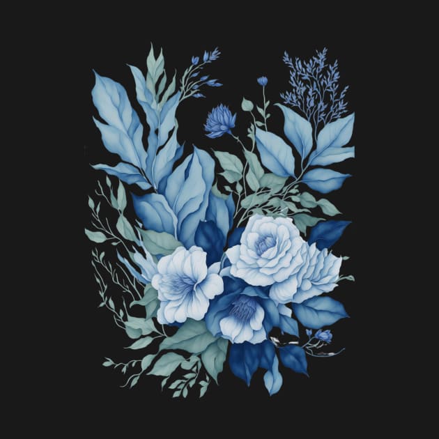 Blue Watercolor Bouquet of Flowers by Art-Julia