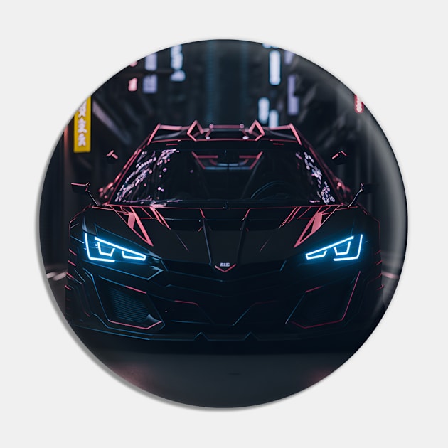 Dark Sports Car in Japanese Neon City Pin by star trek fanart and more