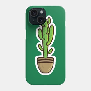 Green Cactus Plant In Vase Sticker vector illustration. Healthcare and Nature object icon concept. desert green cactus plant vector sticker design. Home plant cactus symbol graphic design. Phone Case