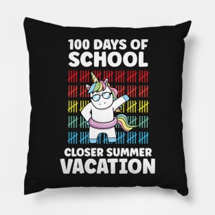 Funny Cute 100 Days Of School Closer Summer Vacation Unicorn Pillow