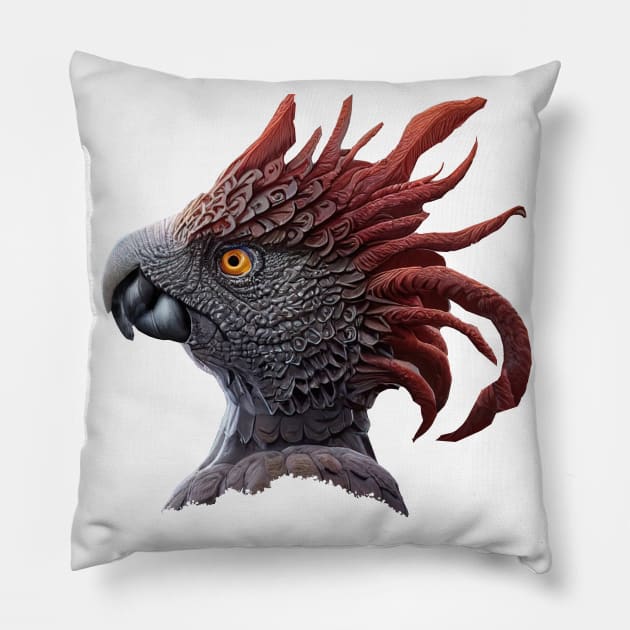 Bird phoenix red fire feathers Pillow by Redi-Cati