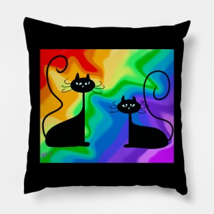 Two Cosmic Cats on Rainbow Background Pillow