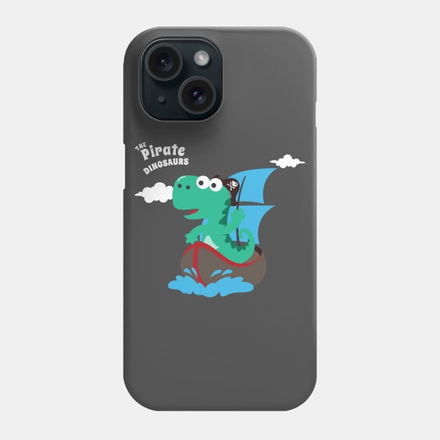 Vector illustration of dinosaur pirate on a ship at the sea Phone Case by KIDS APPAREL