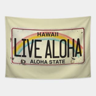 Live Aloha Vintage Hawaii License Plate Tapestry