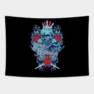 skull with crown and heart Tapestry