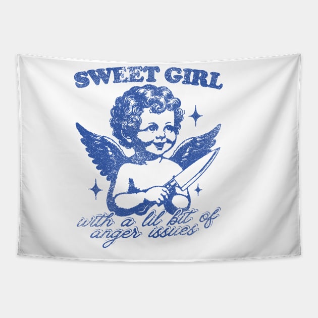 Sweet Girls With Anger Issues T-Shirt, Retro Unisex Adult T Shirt, Vintage Angel Tapestry by Justin green