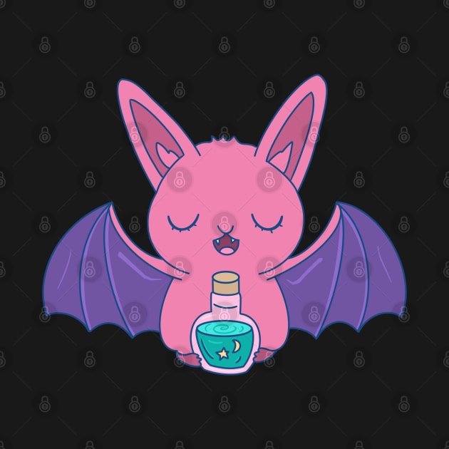 Pink Bat Casting Spells and Brewing Potions by MariaWorkman