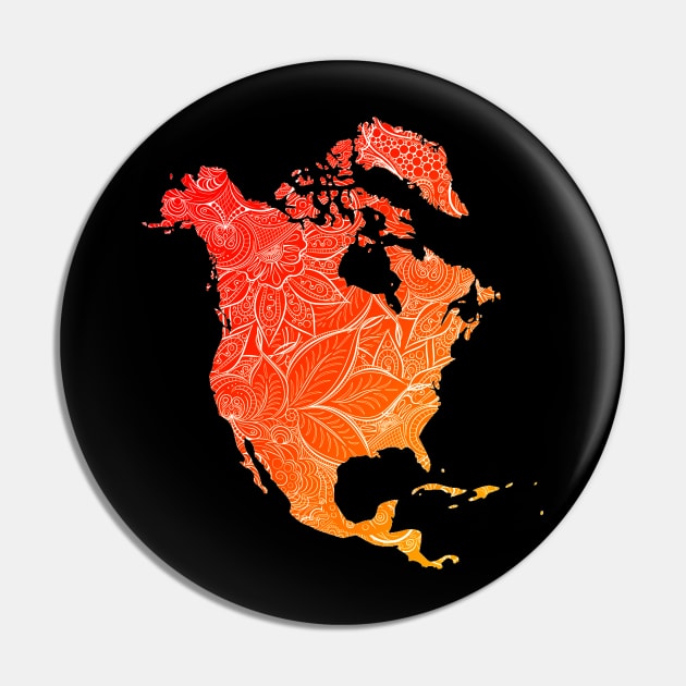 Colorful mandala art map of North America with text in red and orange Pin by Happy Citizen