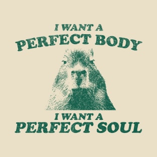 Capybara i want a perfect body i want a perfect soul Shirt, Funny Capybara Meme T-Shirt