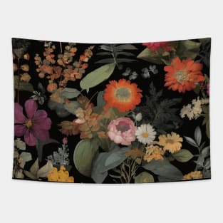 Night Garden with Colorful Flowers Tapestry