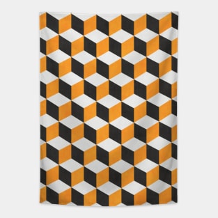 Geometric Cube Pattern - Yellow, White, Grey Concrete Tapestry