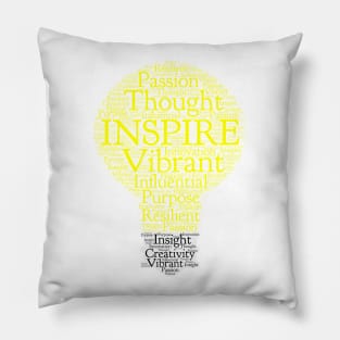 Inspire Light Bulb Word Cloud Yellow Light Art Pillow