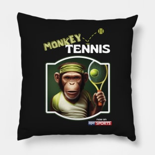 Monkey Tennis Funny Print on Black Pillow