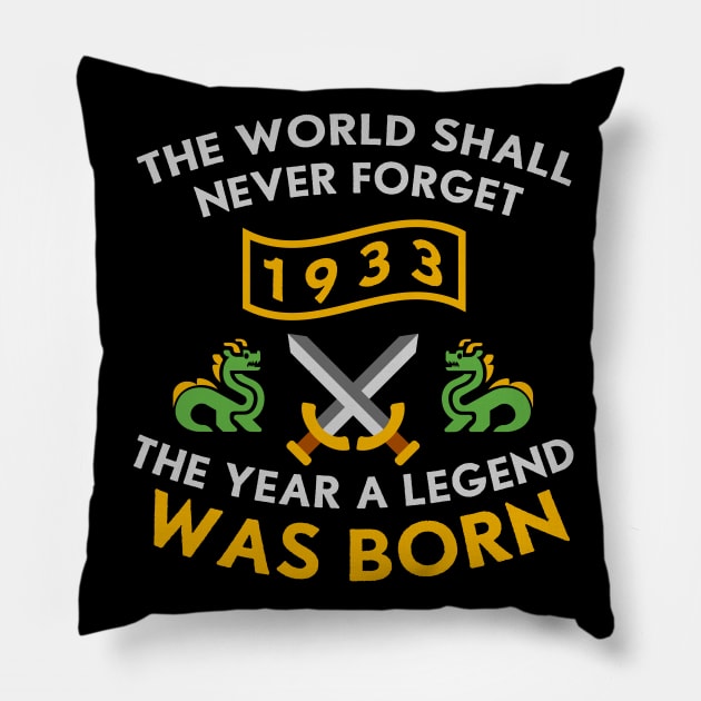 1933 The Year A Legend Was Born Dragons and Swords Design (Light) Pillow by Graograman