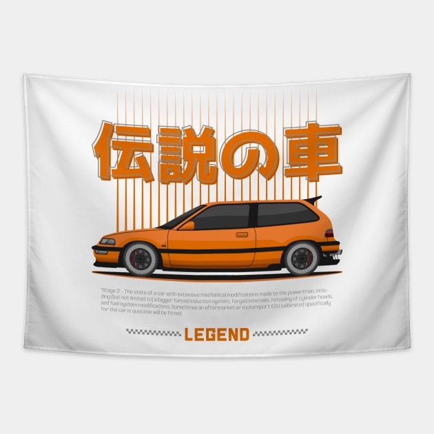 Midnight Racer Orange Kanjo EF JDM Tapestry by GoldenTuners