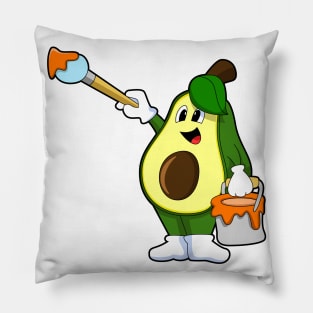 Avocado as Painter with Paint brush Pillow