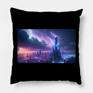 Futuristic city with beautiful sky landscape Pillow