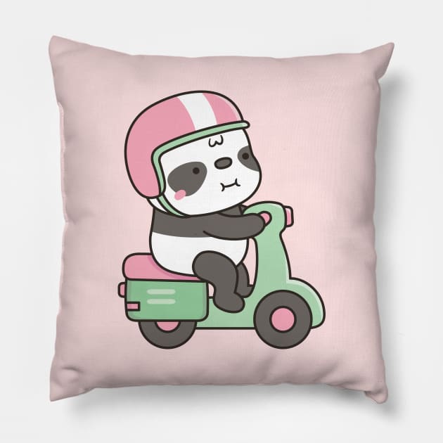 Cute Little Panda Riding Green Scooter Pillow by rustydoodle