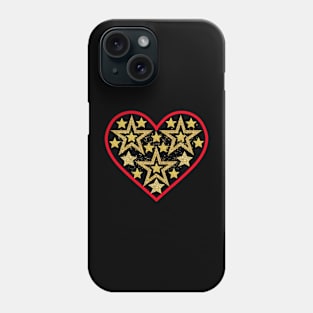 Gold stars in red heart. Phone Case