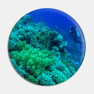 Coral reef and scuba diver Pin