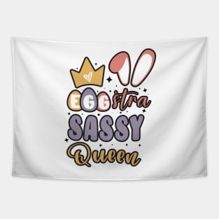 Cute Girls Bunny Ears Crown Egg-stra Sassy Queen / Retro Colorful Happy Easter For Llittle Girls Tapestry