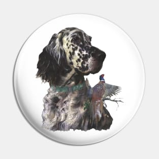 English Setter With Pheasants,  Art Pin