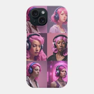 Pink haired ladies with purple headphones Phone Case