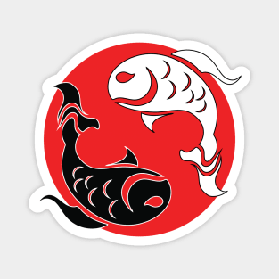 Yin and Yang Tribal style fish, red Magnet