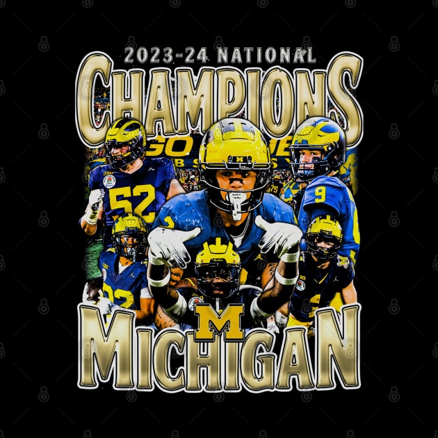 Michigan National Champs 2023-2024 Vintage Bootleg by Richard Michaud Art