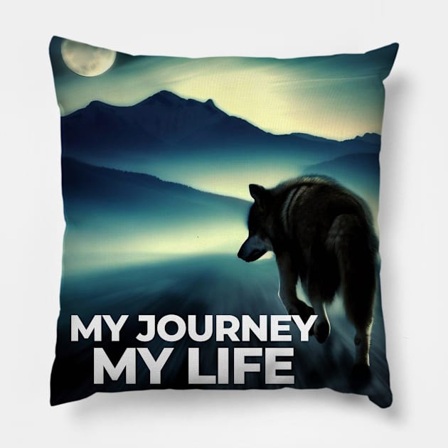 Lone Wolf Moonlit Quest Pillow by vk09design