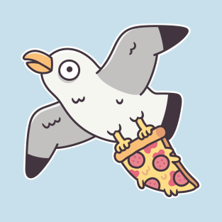 Funny Seagull Flying Off With Pizza Slice T-Shirt