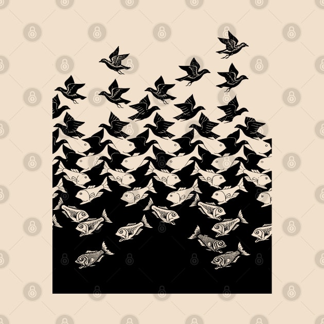 Fish and Birds Art Deco Tessellation by Closeddoor