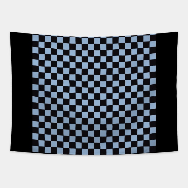 Wonky Checkerboard, Black and Light Blue Tapestry by Niemand