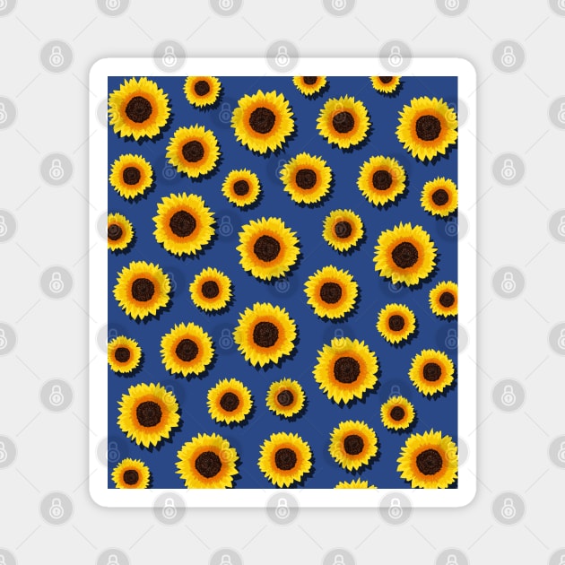 Yellow Sunflowers on Blue Floral Pattern Magnet by OneThreeSix