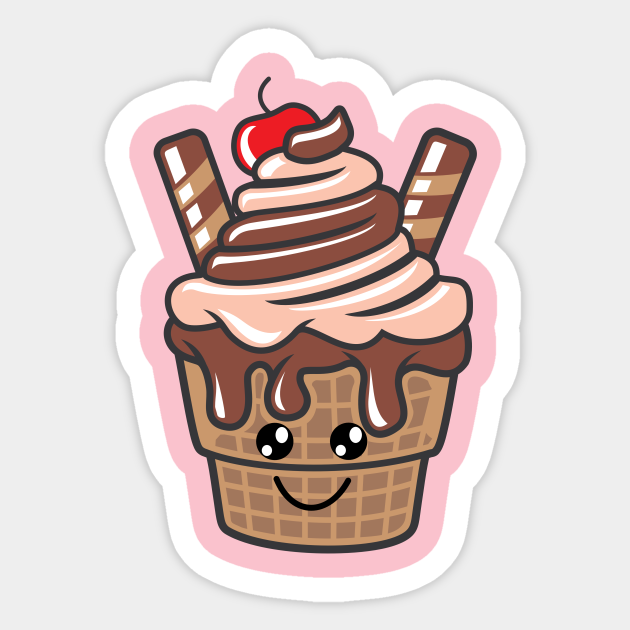 Cute Kawaii Ice Cream Sundae - Ice Cream Sundae - Sticker | TeePublic