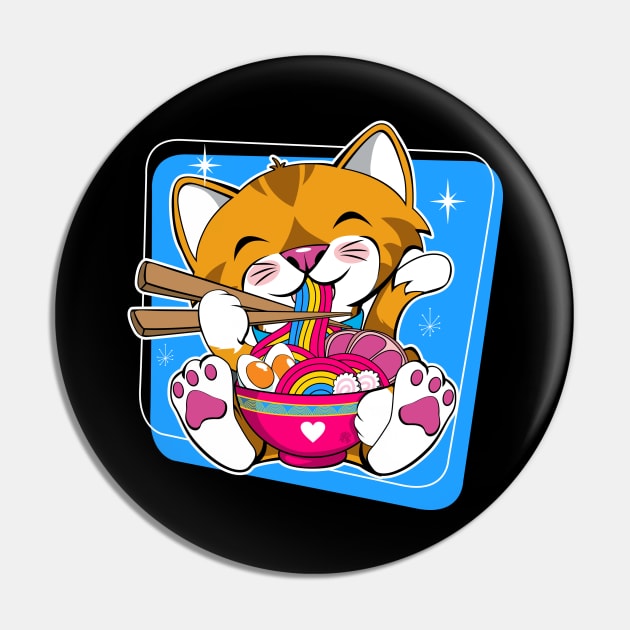 Cat Eating Ramen Pansexual Pride Pin by CuddleswithCatsArt