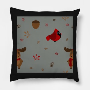 Moose and Cardinal Woodland Pattern Pillow