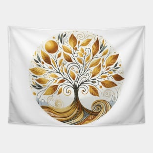 Swirly Gold Tree of Life Tapestry