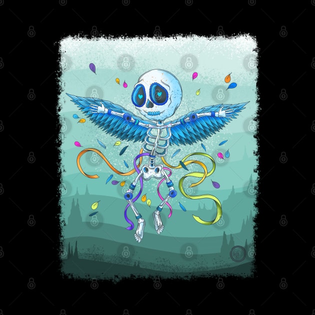 Cute Skeleton - the Blue Winged Skeleton Flyer- Dia De Los Muertos by Scriptnbones