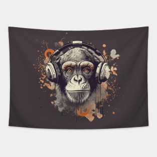Monkey with headset listening music Tapestry