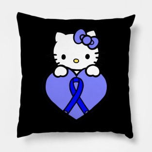 Cartoon cat awareness ribbon (blue) Pillow