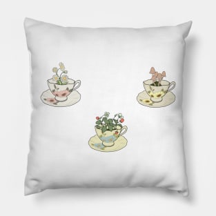 Spring Cottagecore Flower Tea Cups - cottagecore aesthetic Pillow