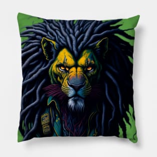 Leather Jacket Lion with Dreadlocks Pillow