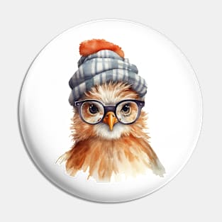 Cozy Chicken in a Blue Plaid Hat Pin